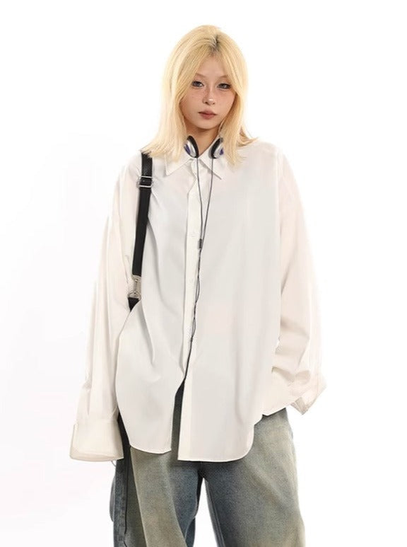 American Retro Loose Drap Solid Color Shirt