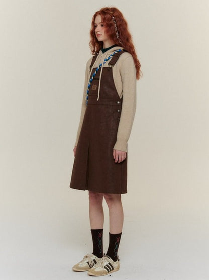 LAYERING BUMPING LEATHER CARGO DRESS