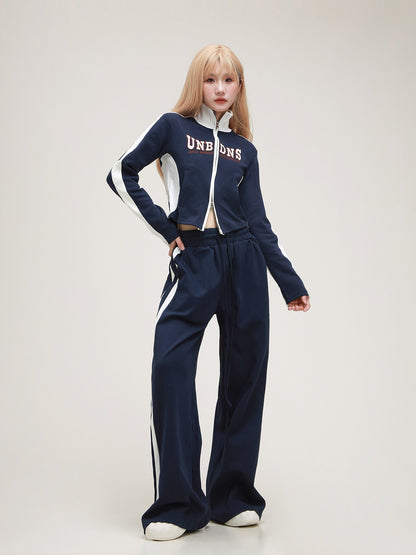 American Striped Stand Collar Jacket Pants Set-up