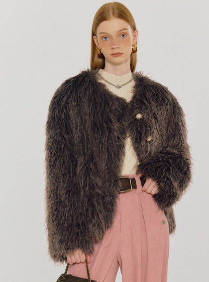 Loose eco-friendly fur box jacket