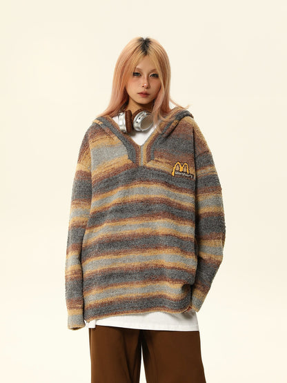 American vintage striped hooded sweater outer