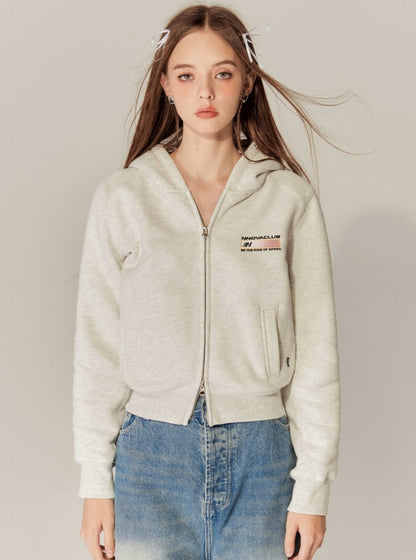 High-waisted Cropped Hooded Fleece Coat