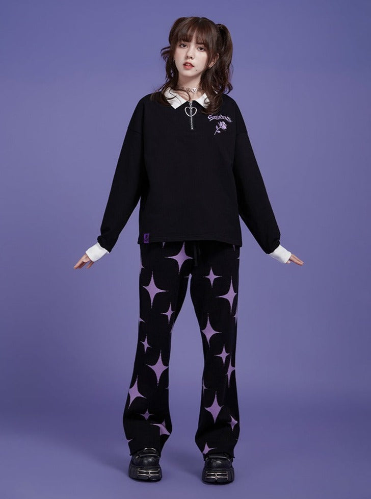 black purple stars sweet cool knitted pants