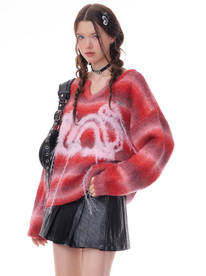 American hairy dragon red striped robe sweater