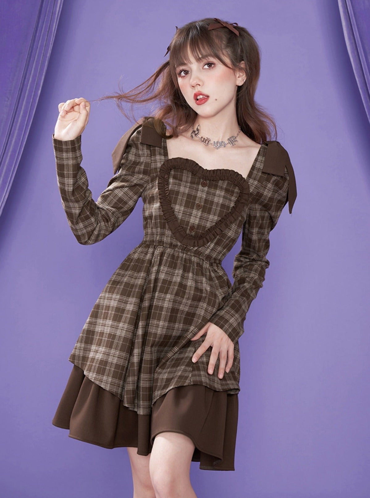 Brown Checkered Dress