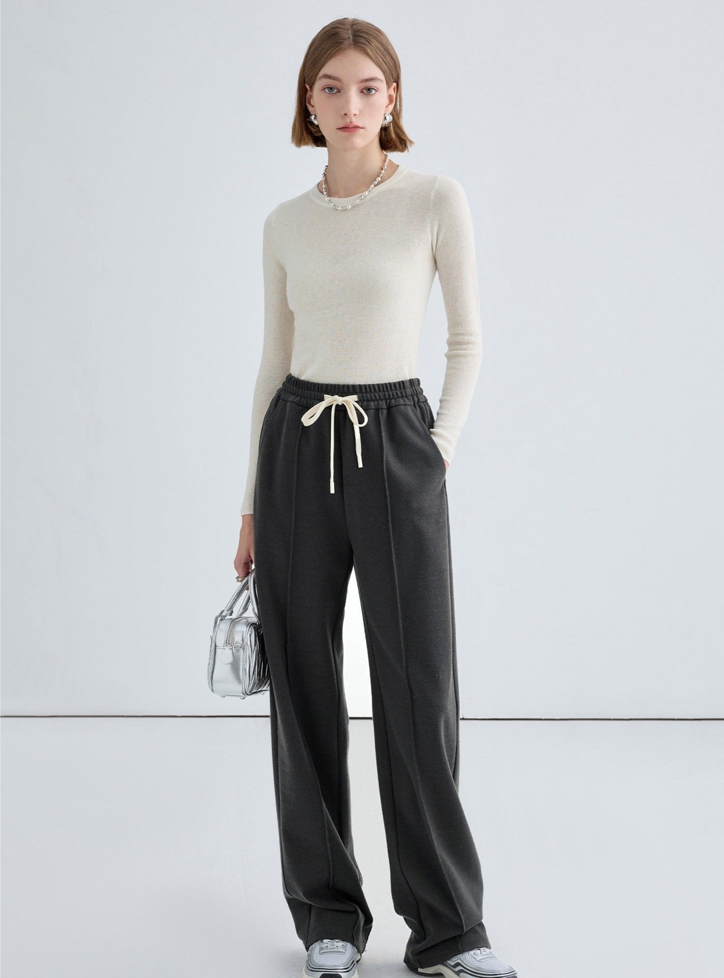 High-Waisted Straight Velvet Pants