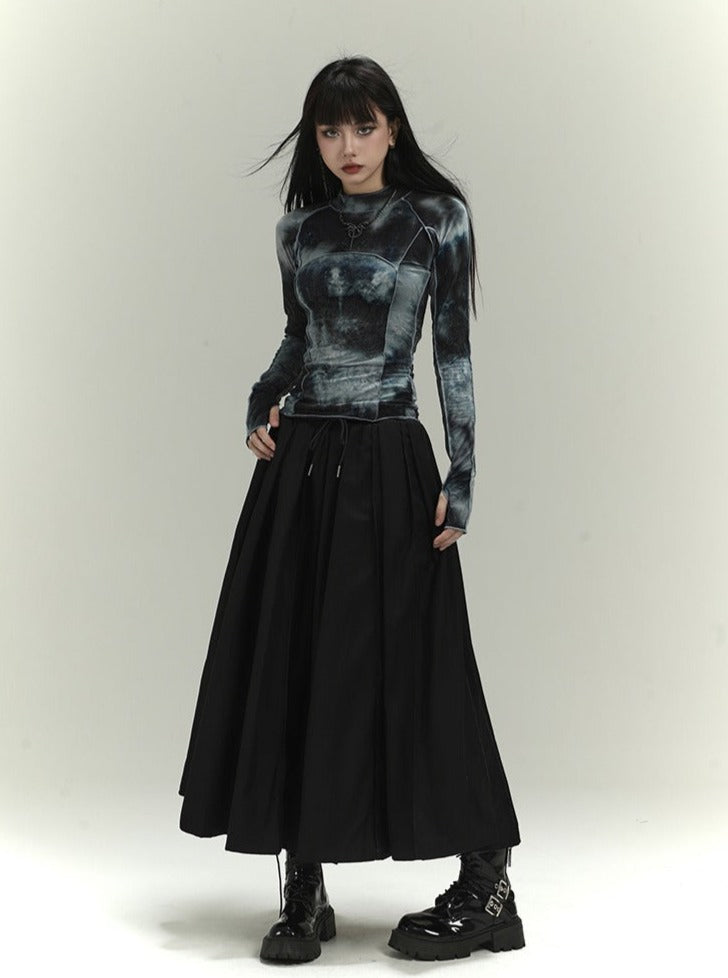 Yamamoto style dark pleated culottes skirt