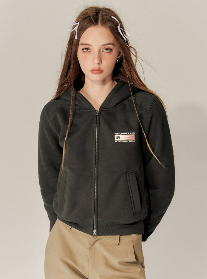 High-waisted Cropped Hooded Fleece Coat