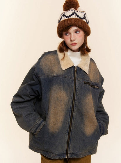 Retro loose inner lambswool thickened denim Jacket