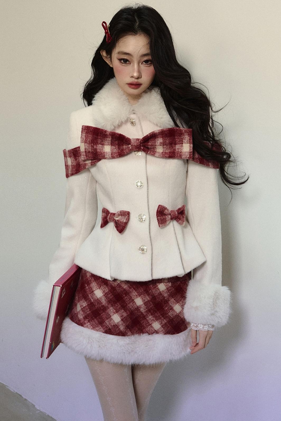 High-End Woolen Jacket & Checkered Skirt Set-Up