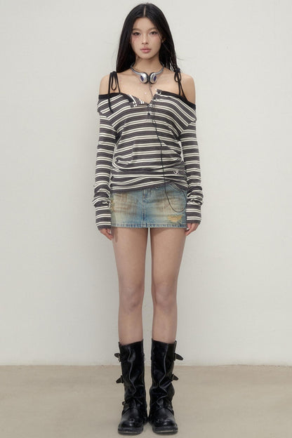 Einseitiges Wollmischung Langarmoberteil 