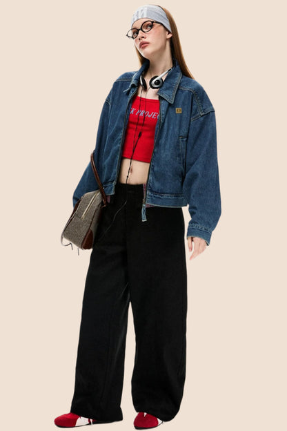 Loose Cargo Crop Denim Jacket