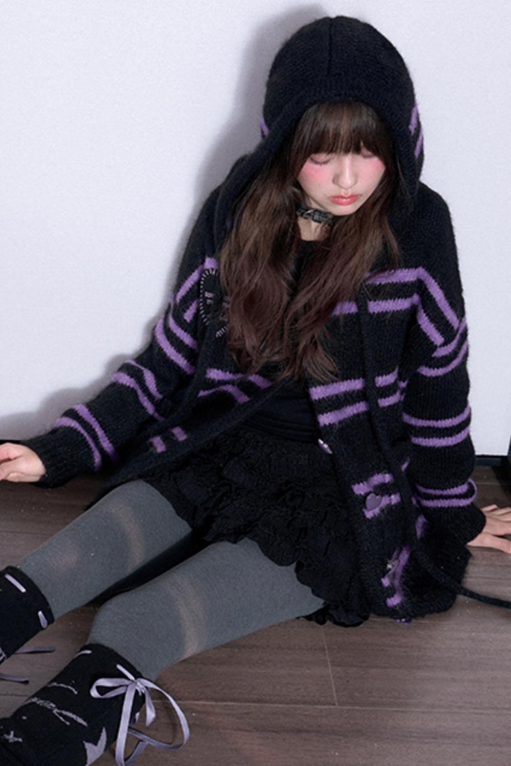 Loose Fit Striped Hoodie Sweater