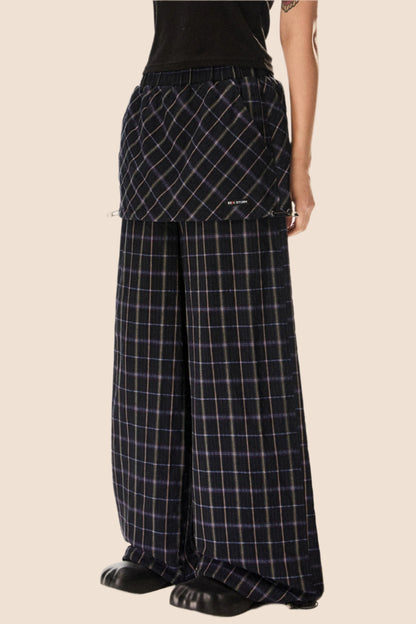 Retro Wide-Leg Check Pants
