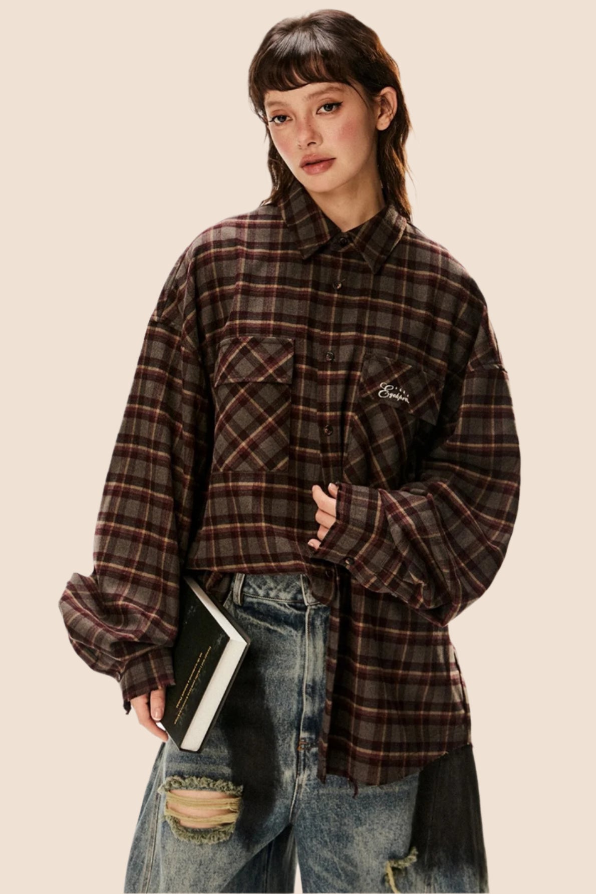 Contrast Plaid Long Sleeve Shirt