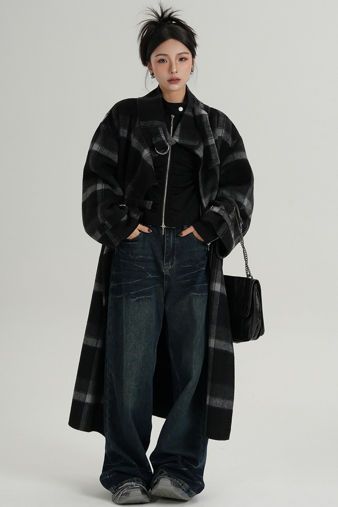 Plaid Wool Long Jacket