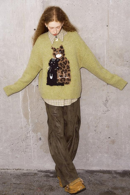 Leopard Print Embroidered Pullover Sweater