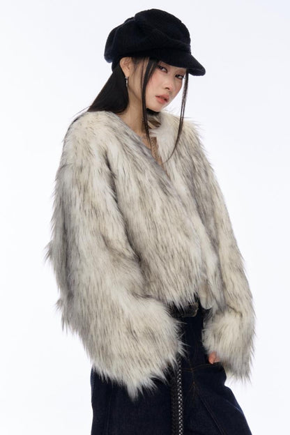 Contrast Eco-Fur Jacket & Scarf