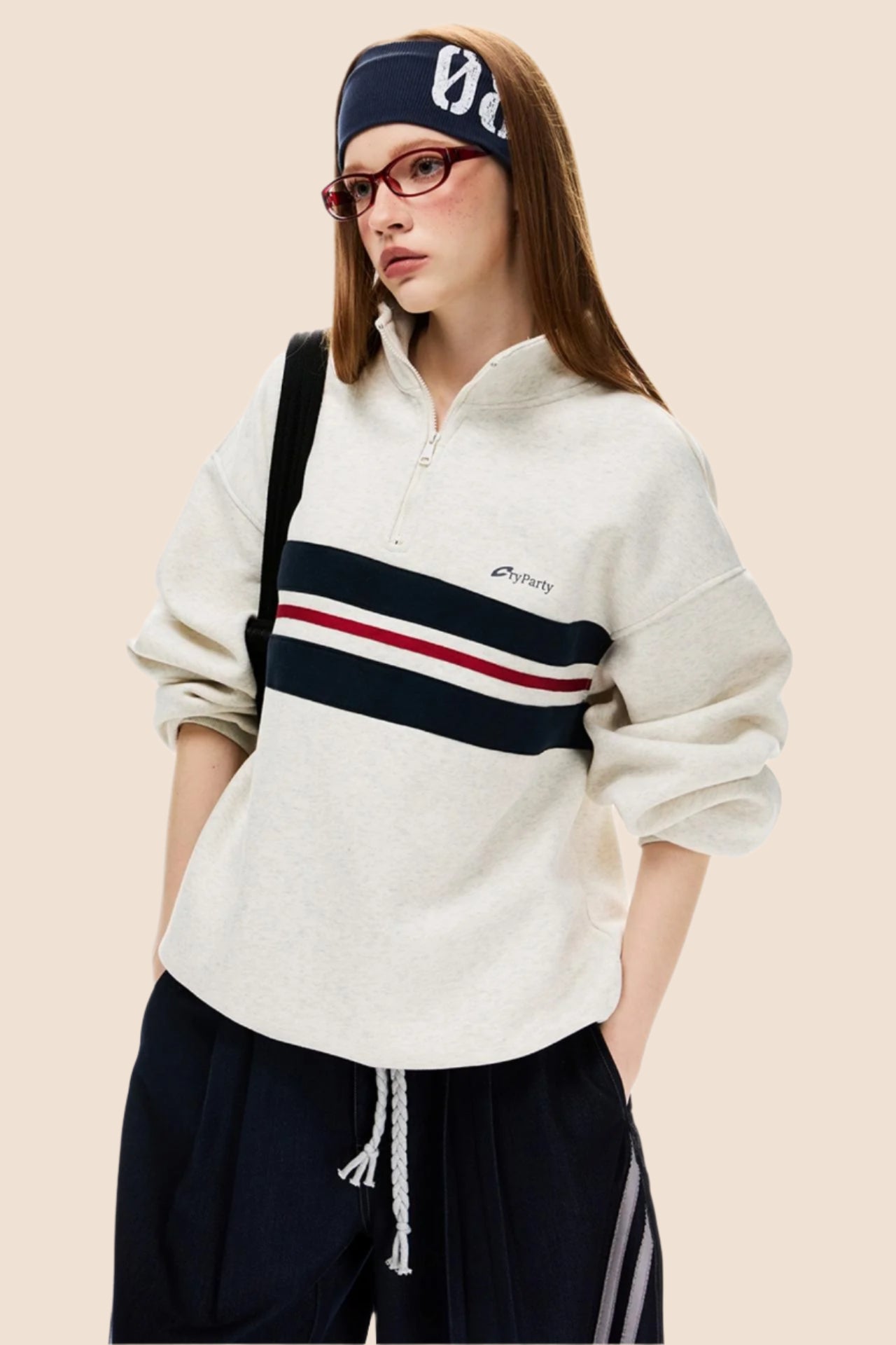 Half-Turtleneck Long Sleeve Contrasting Sweatshirt