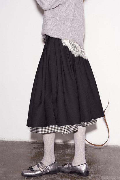 Simple Layered Stitching Skirt