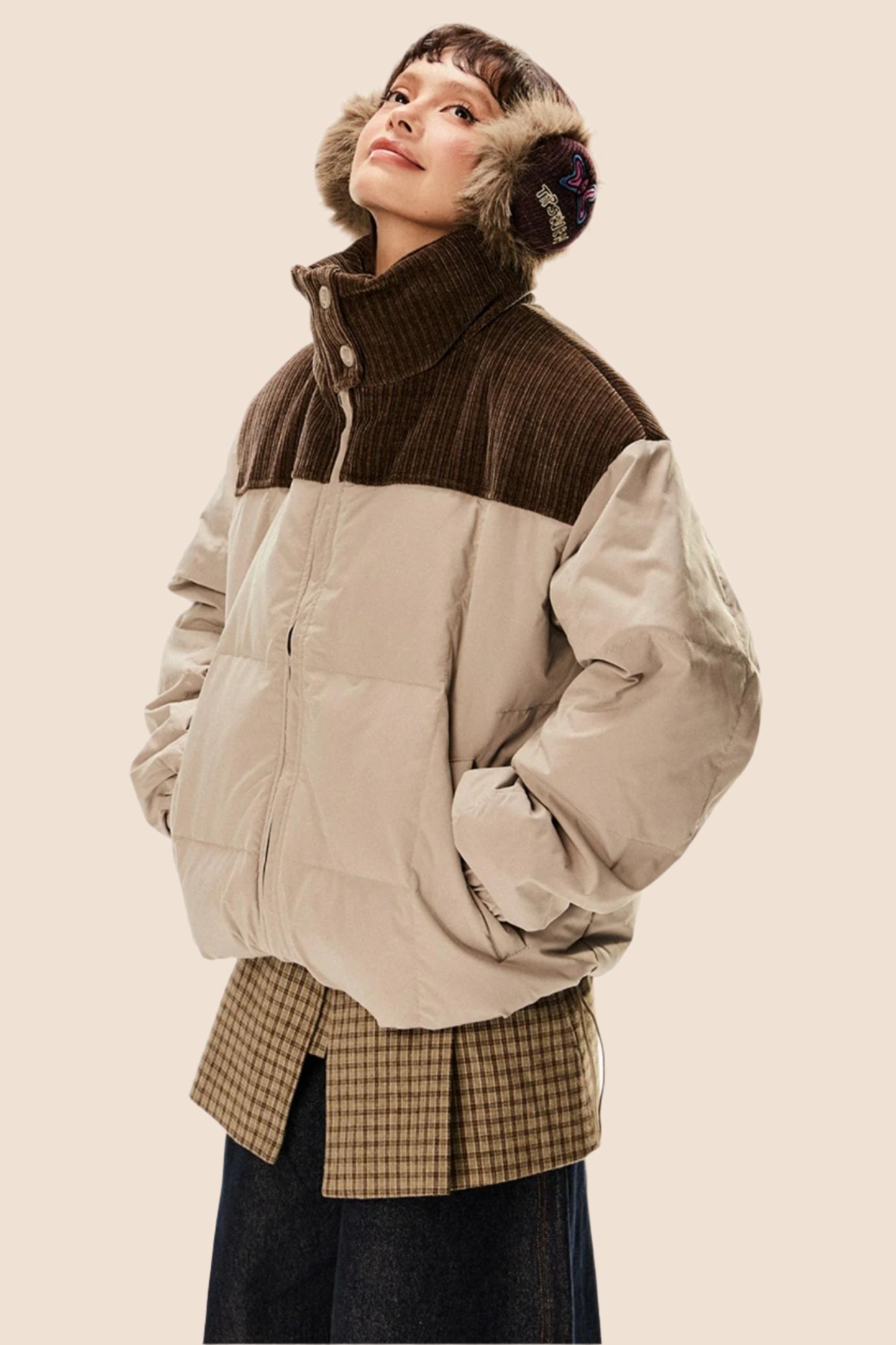 Retro Stand Collar Corduroy Down Jacket