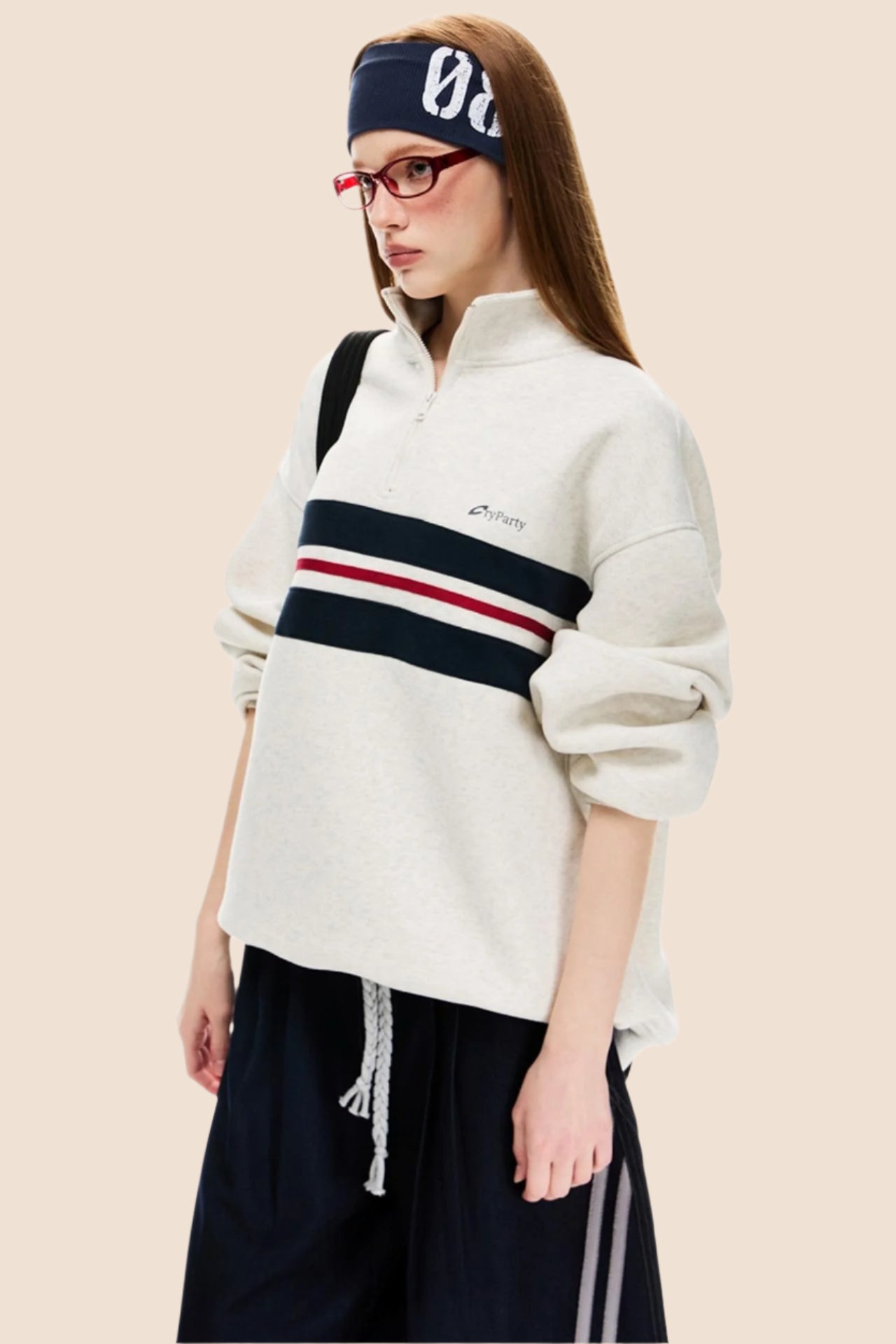 Half-Turtleneck Long Sleeve Contrasting Sweatshirt