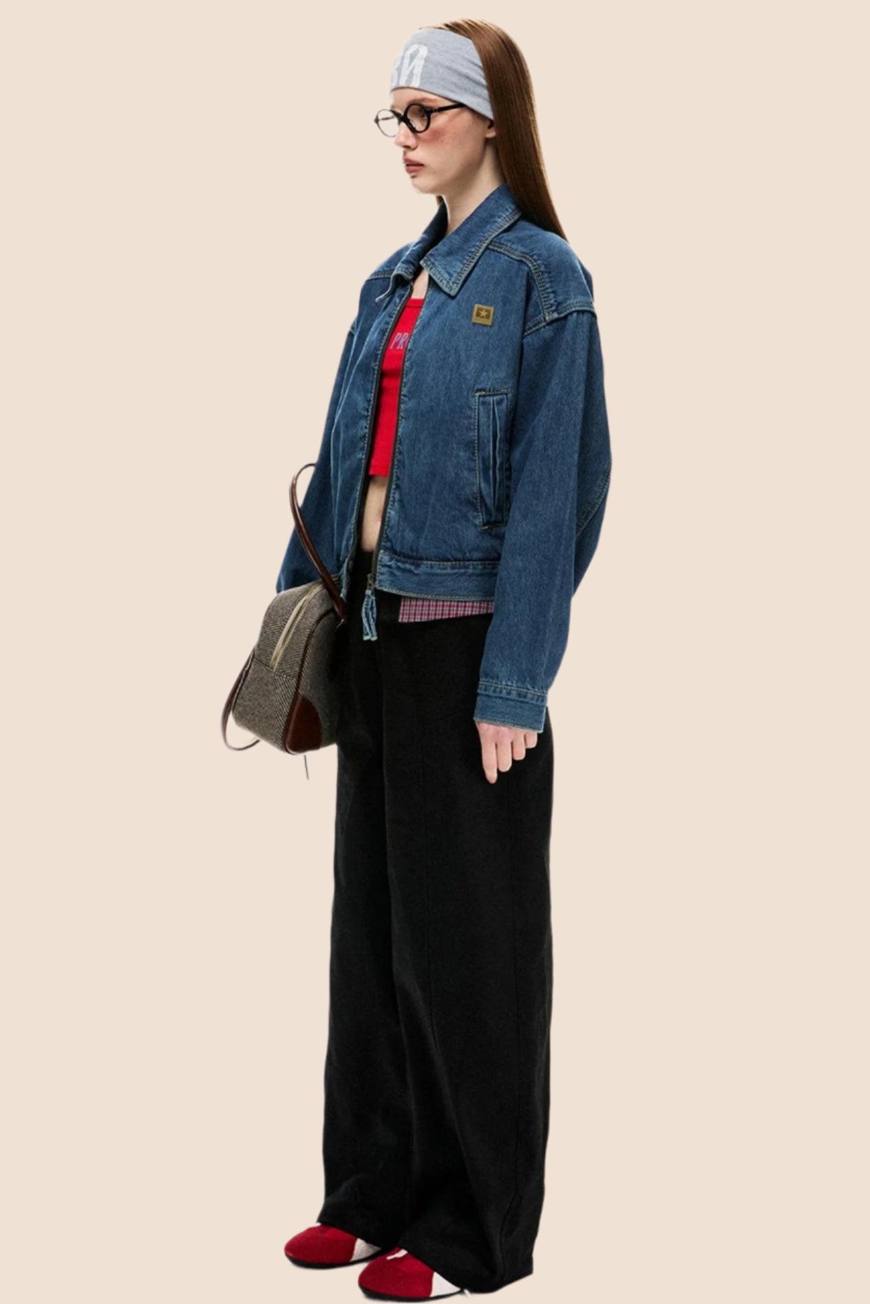 Loose Cargo Crop Denim Jacket