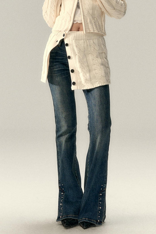 Button Detail A-Line Knit Skirt