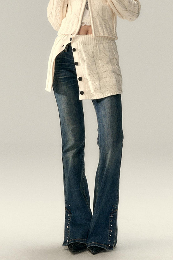 Twist Pattern Knit Sweater Jacket & Skirt Set-Up