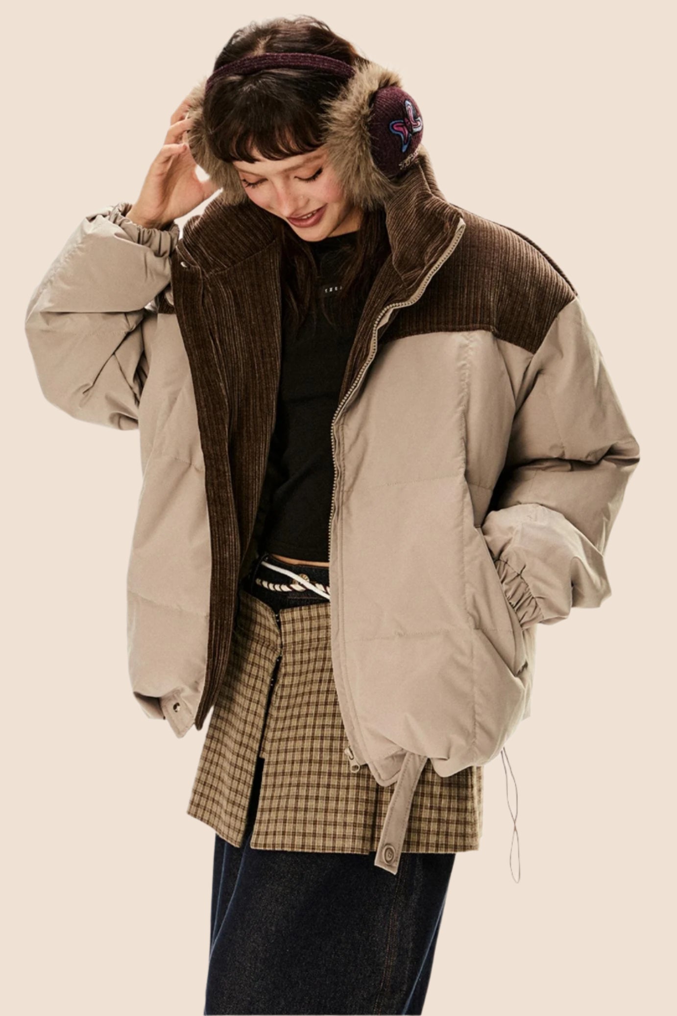 Retro Stand Collar Corduroy Down Jacket