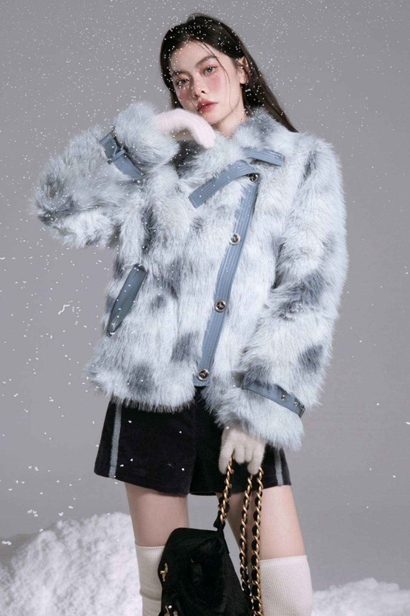 Slanted Lapel Fur Coat