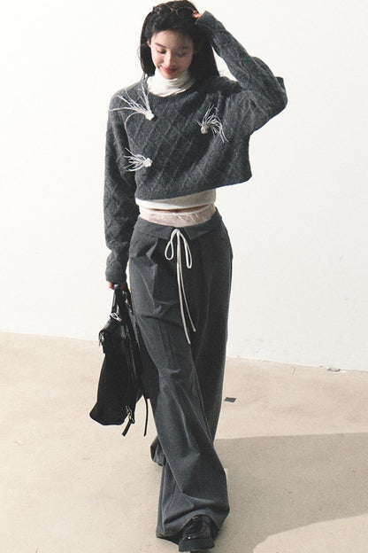 Lace Stitched Loose Fit Pants 