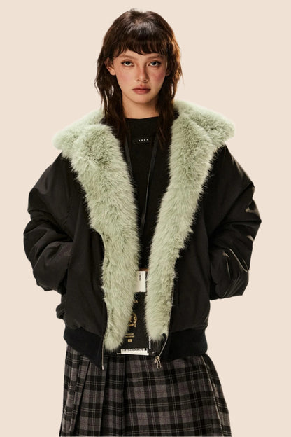 Retro Mountain Carving Fluffy Hooded Jacket