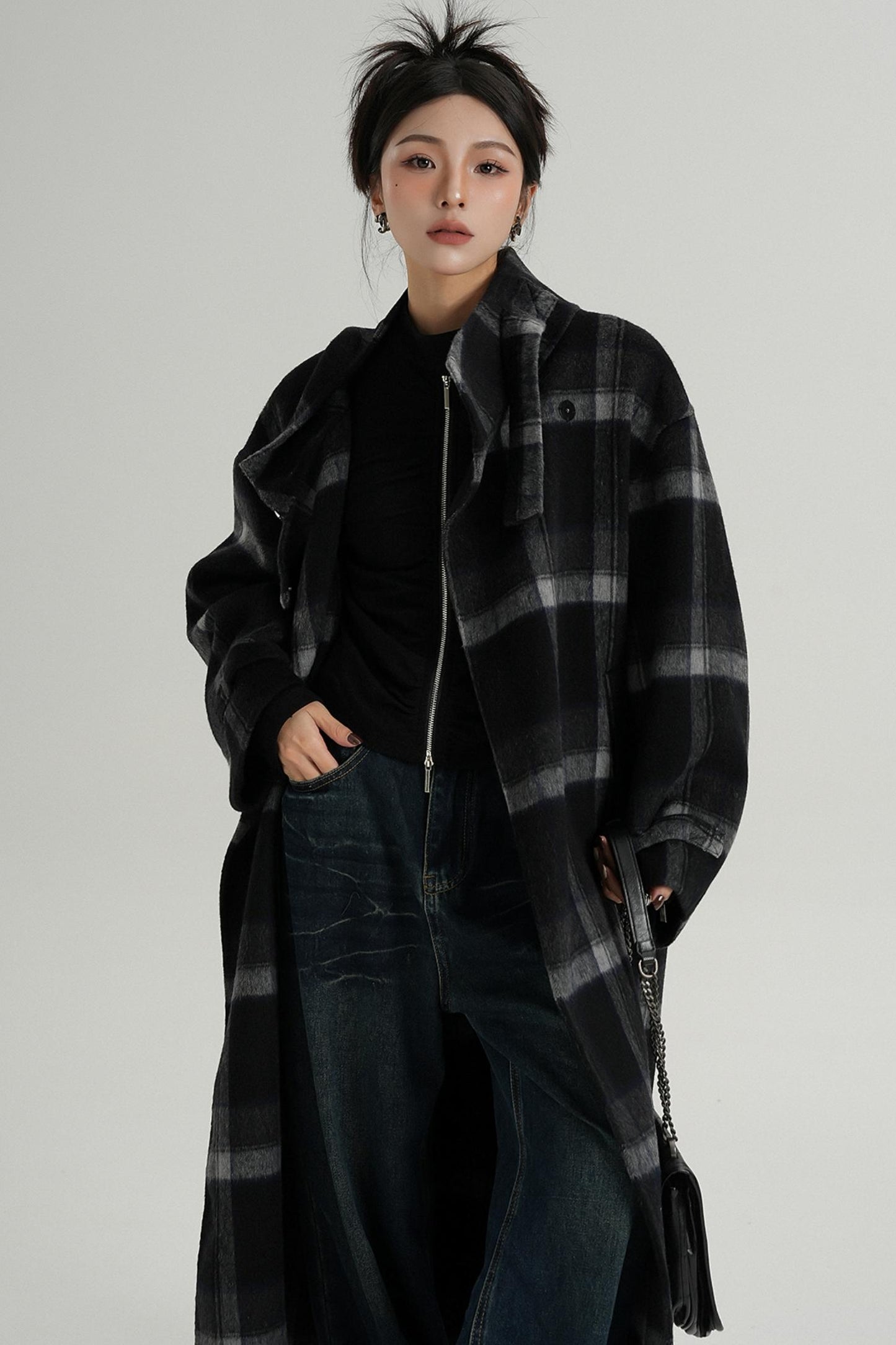 Plaid Wool Long Jacket