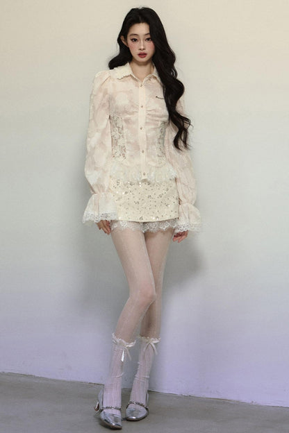 French Lace Slim Long Sleeve Shirt