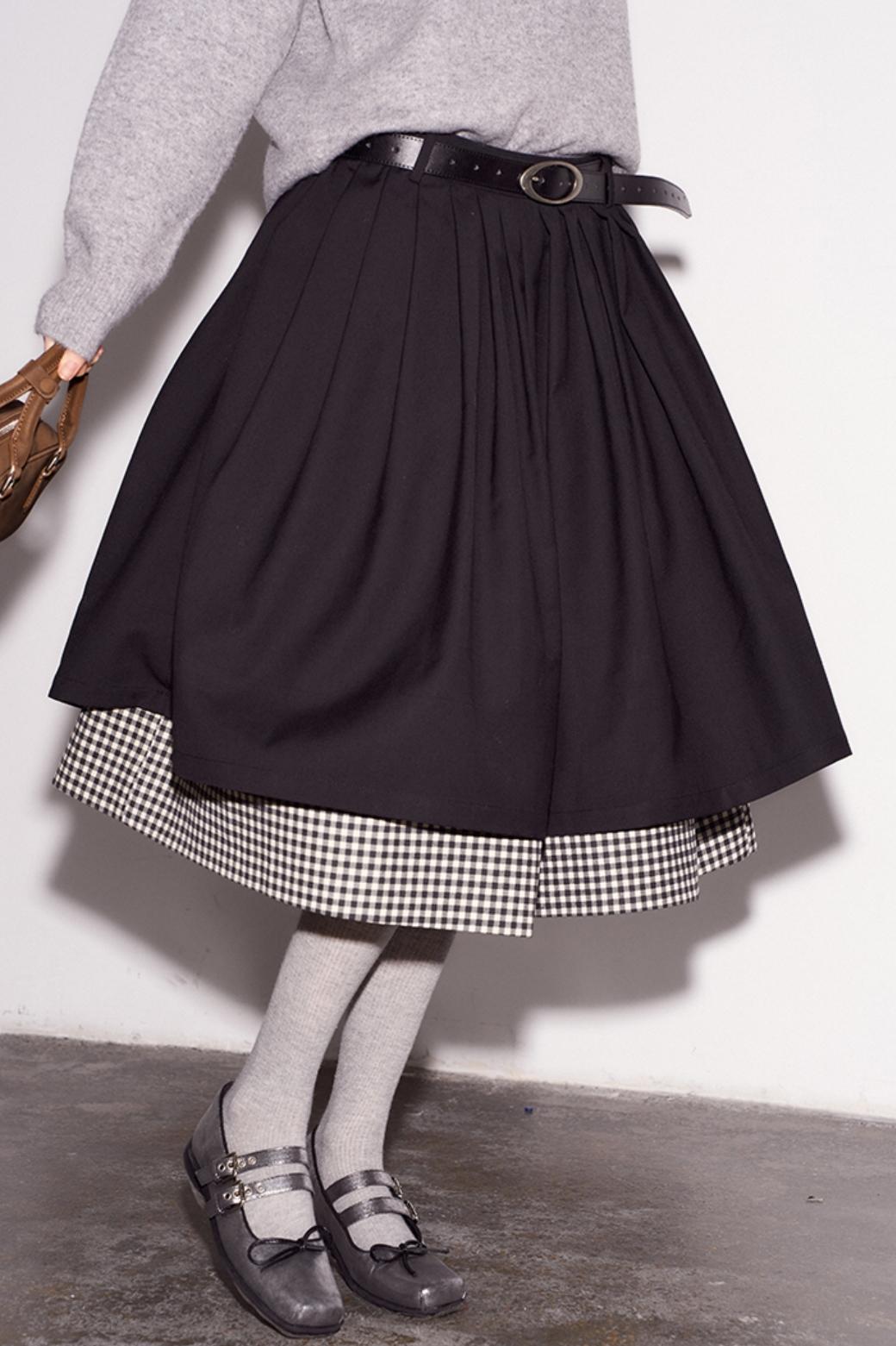 Simple Layered Stitching Skirt