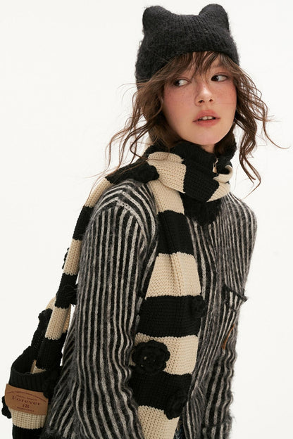 Hooded Grab Striped Sweater