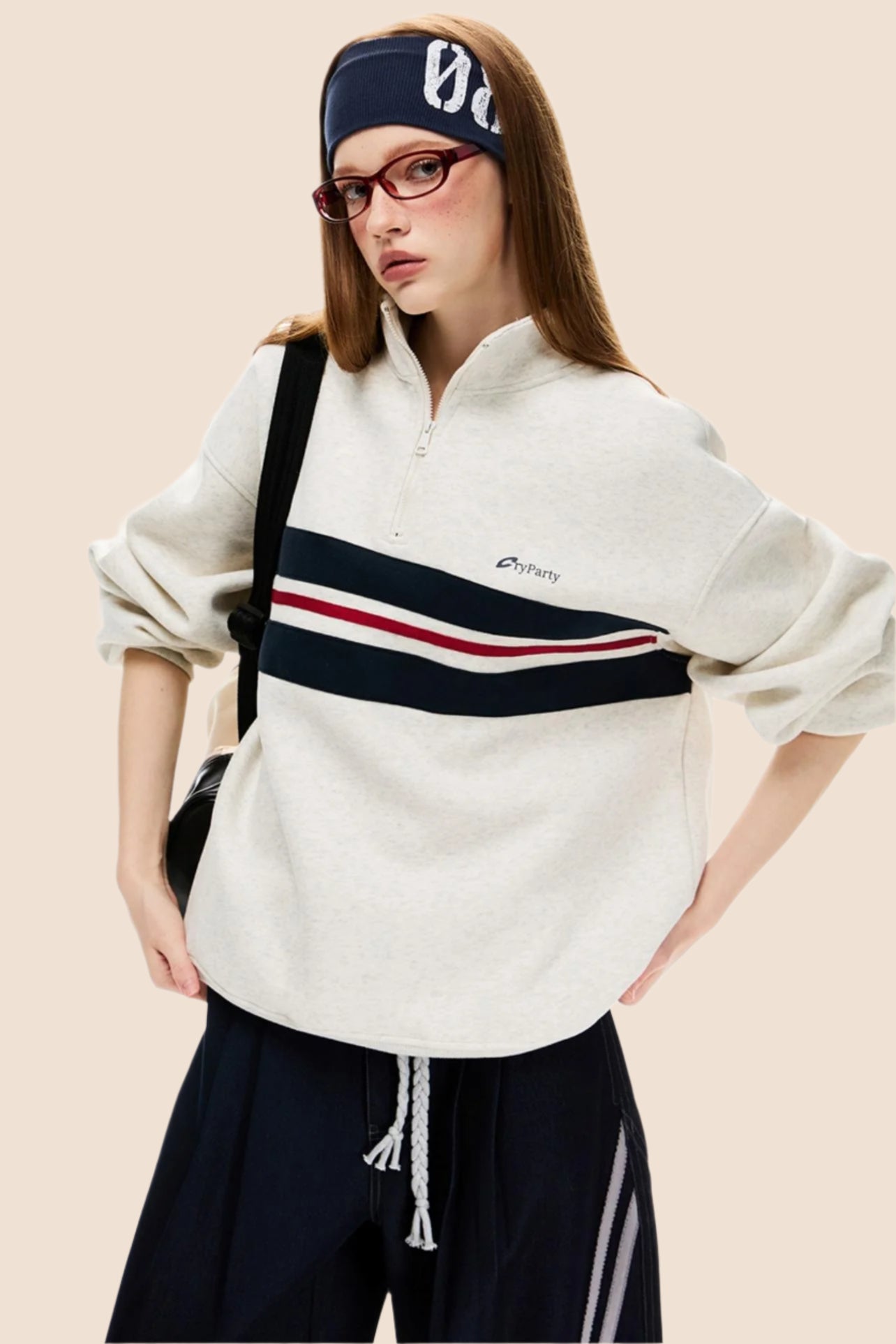 Half-Turtleneck Long Sleeve Contrasting Sweatshirt