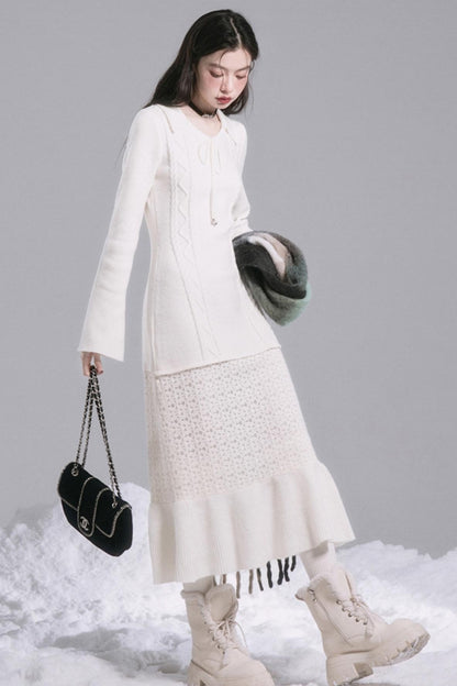 Lace-Panel Woolen Dress