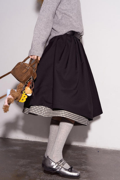 Simple Layered Stitching Skirt