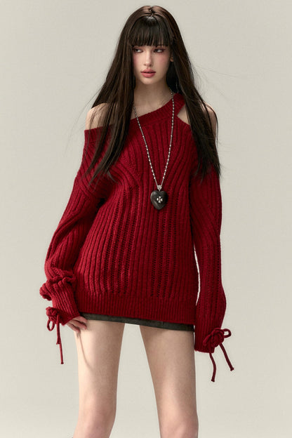 Two-Way Rose Bow Knit Sweater