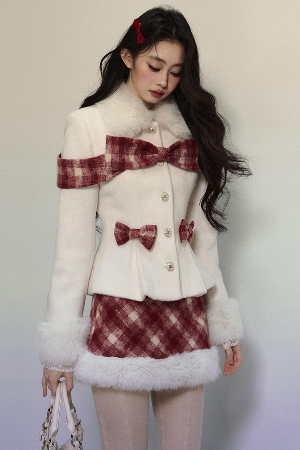 High-End Woolen Jacket & Checkered Skirt Set-Up