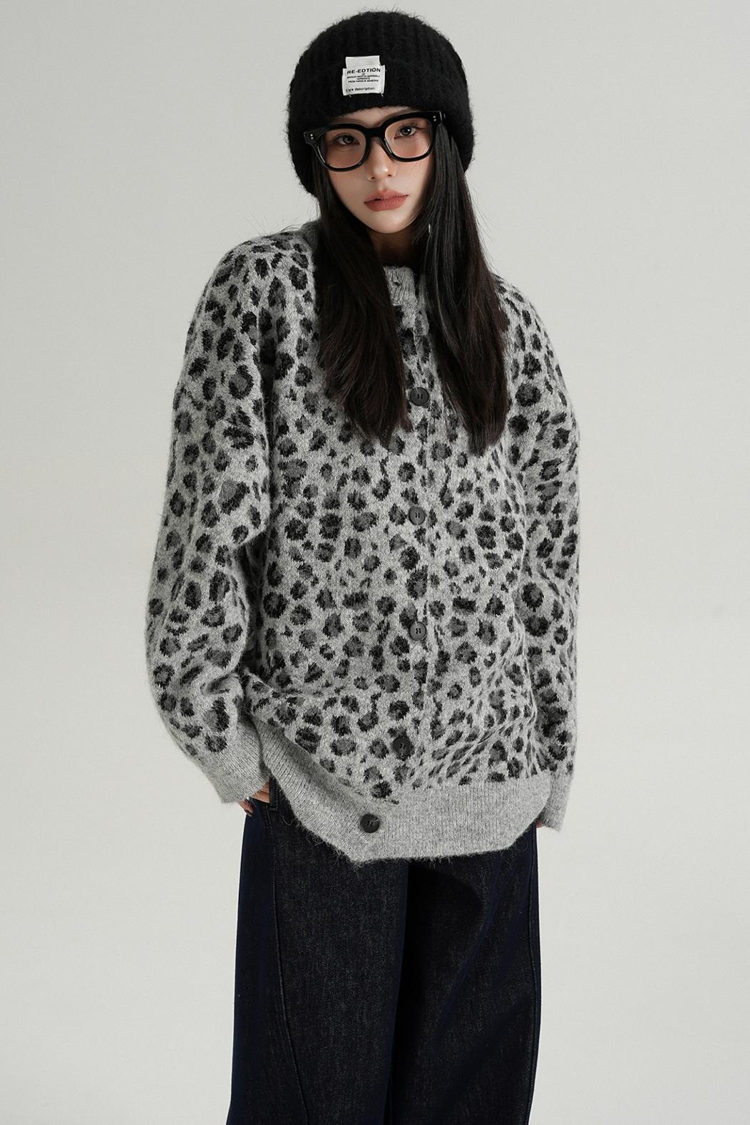 Leopard Print Knit Cardigan 