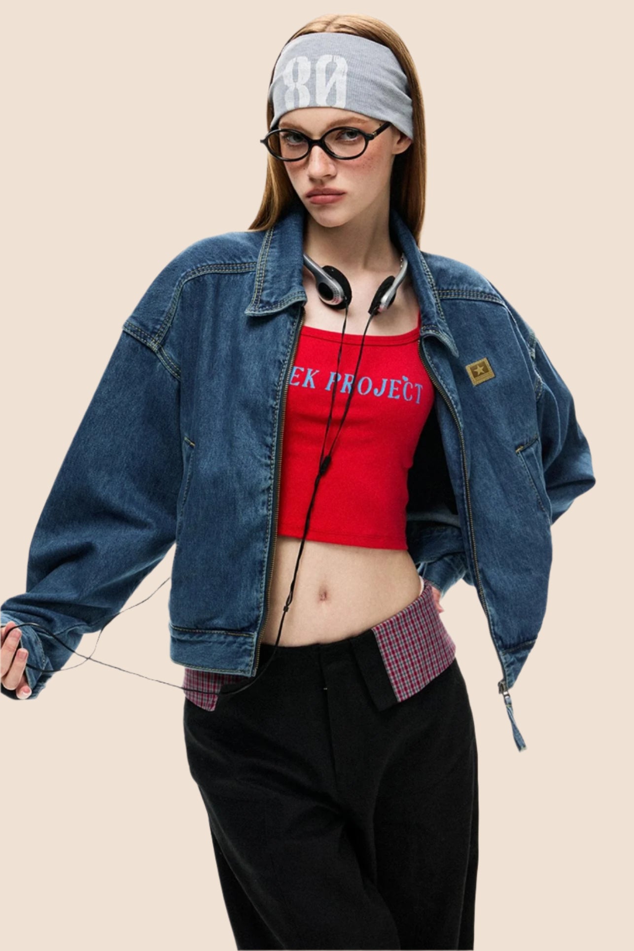 Loose Cargo Crop Denim Jacket