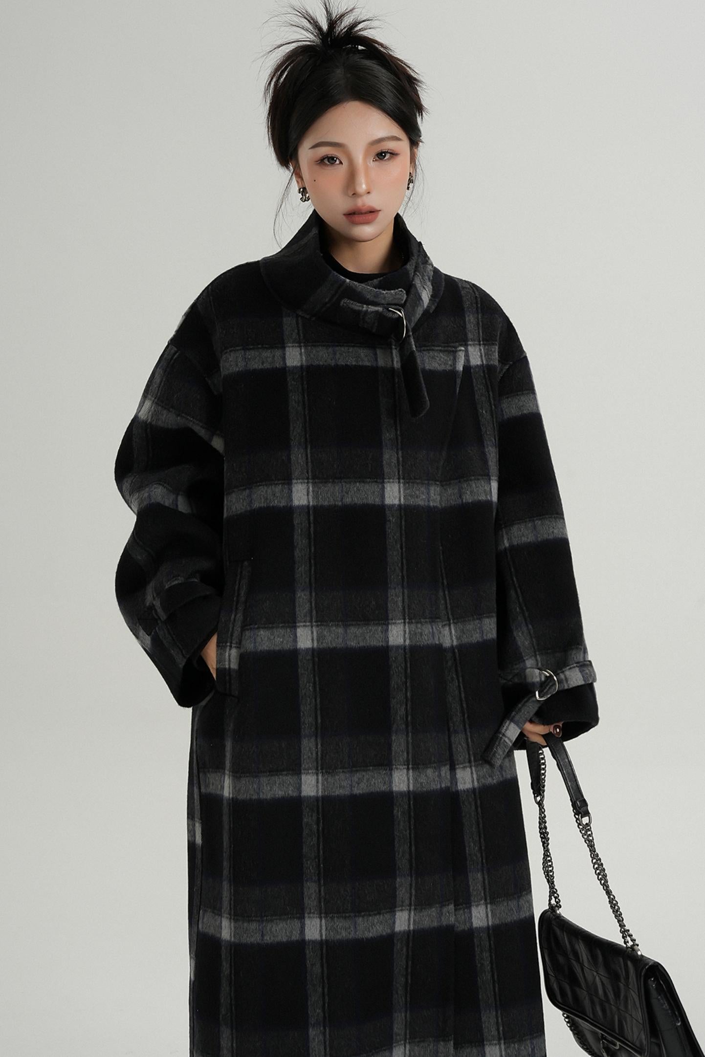 Plaid Wool Long Jacket