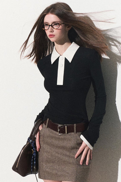 Contrast Slim Fit Polo Neck Tops