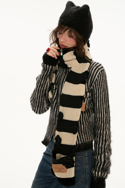 Hooded Grab Striped Sweater