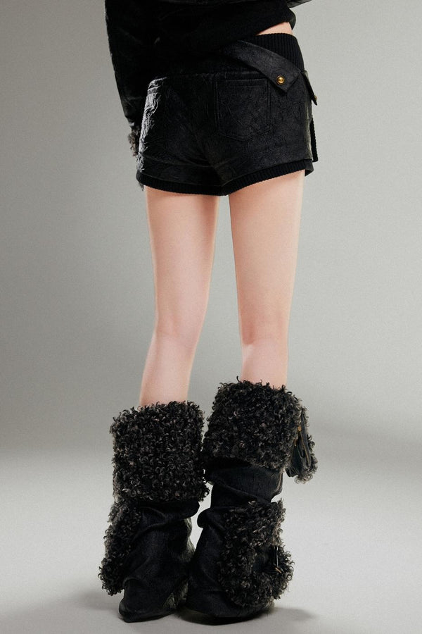 록 가죽 반바지 & 레그웨어 세트-UP 