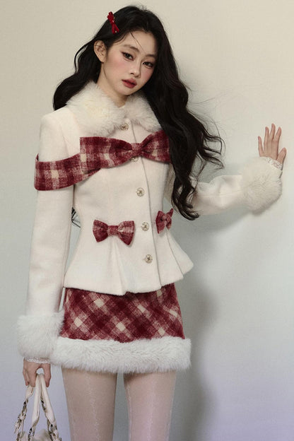 High-End Woolen Jacket & Checkered Skirt Set-Up