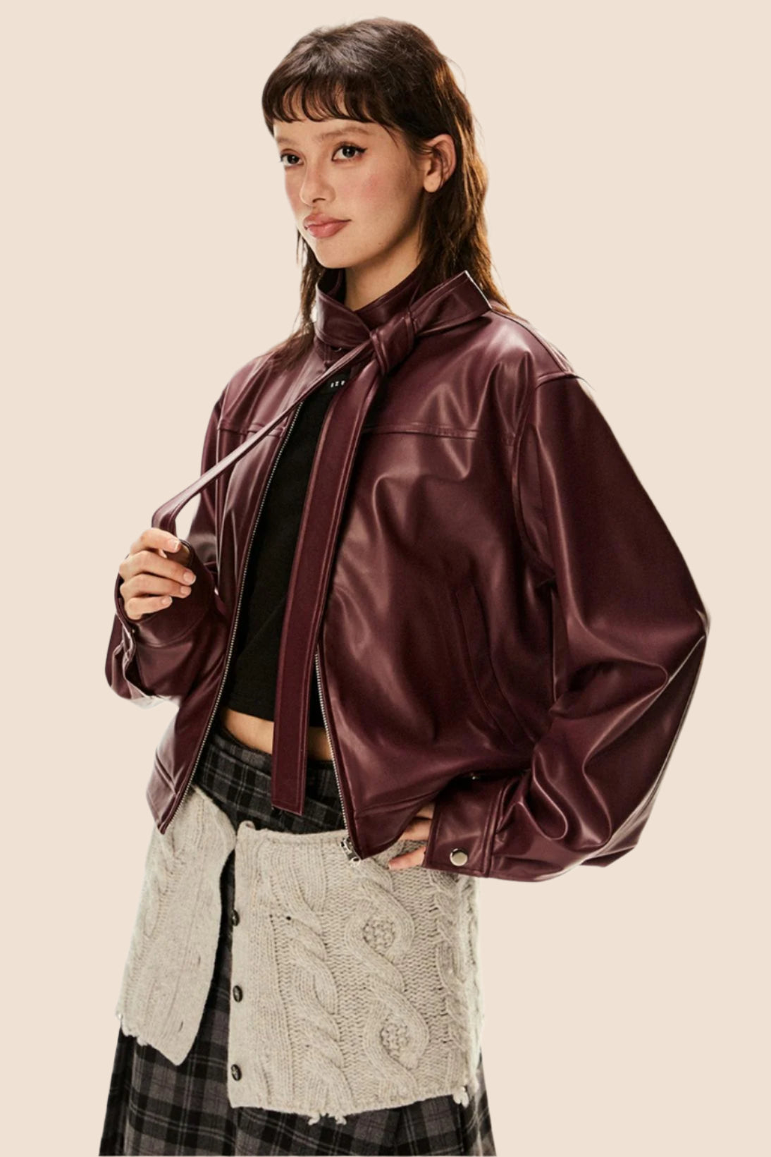 Stand Collar Leather Jacket